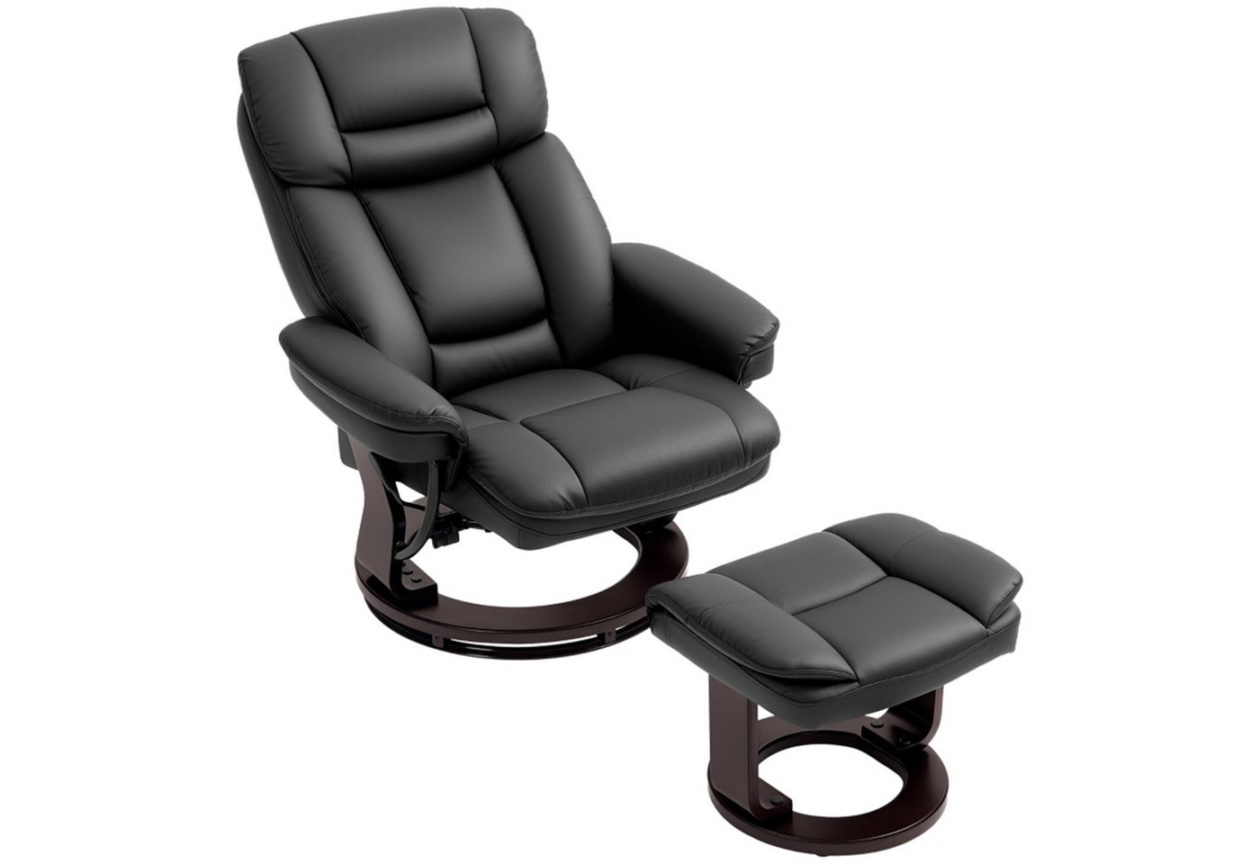MC Star Relaxsessel mit Hocker, 360°drehbarer Fernsehsessel mit Liegefunktion (TV-Sessel mit Taschenfeder für Wohnzimmer, Kunstleder, Schwarz) von MC Star