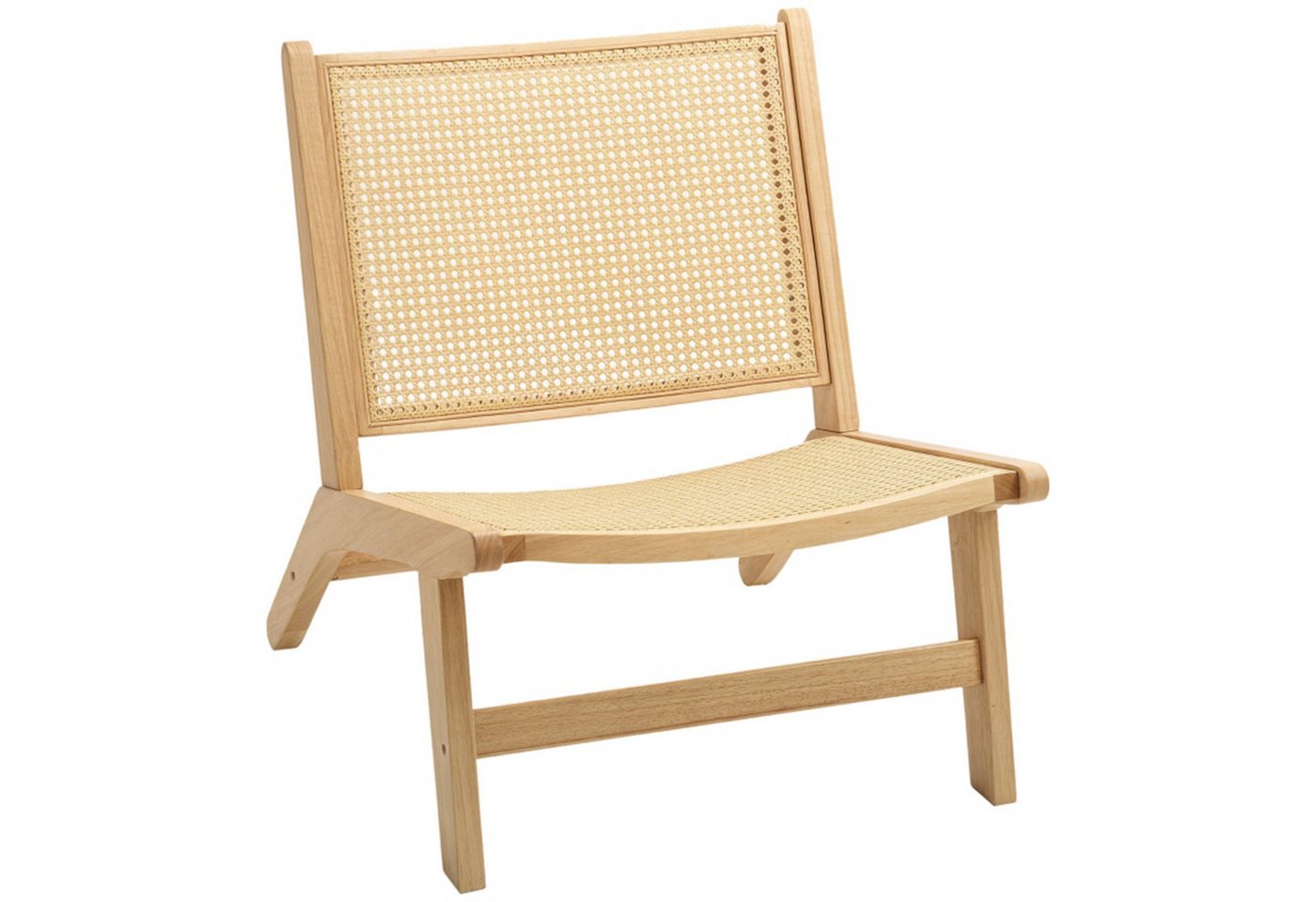 MC Star Relaxsessel ohne Armlehne, Stuhl mit Rattan-Rückenlehne, Holzrahmen, Lesesessel (für Wohnzimmer Schlafzimmer Naturholz) von MC Star