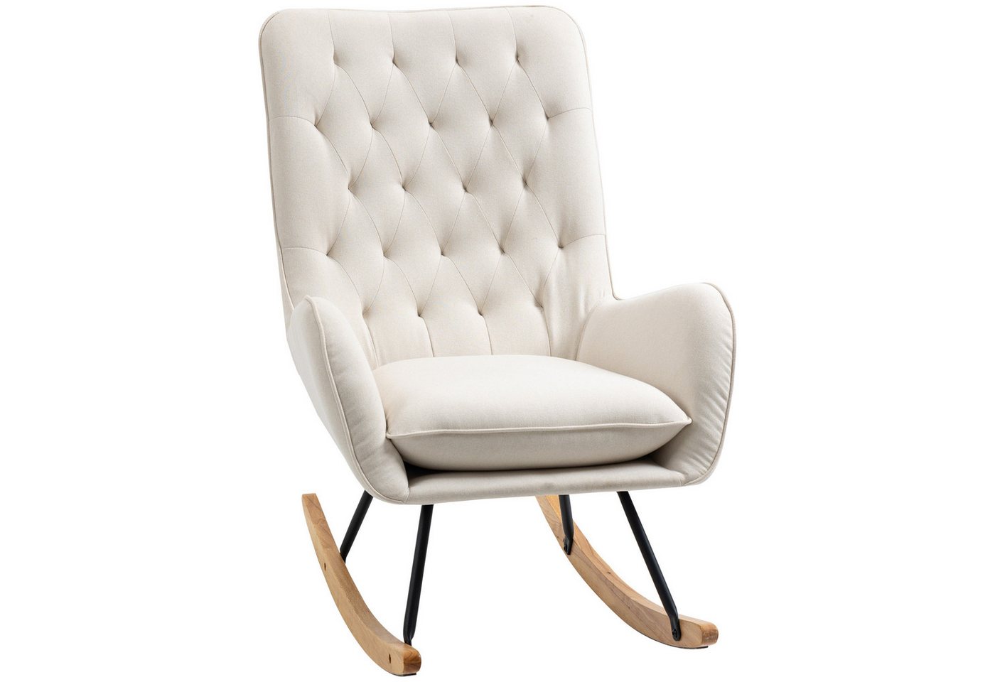 MC Star Schaukelstuhl Relaxstuhl Schwingsessel mit Holzbeinen und Metallgestell (cremeweißes Leinen, 69 x 90 x 100 cm für gemütliche Entspannung) von MC Star