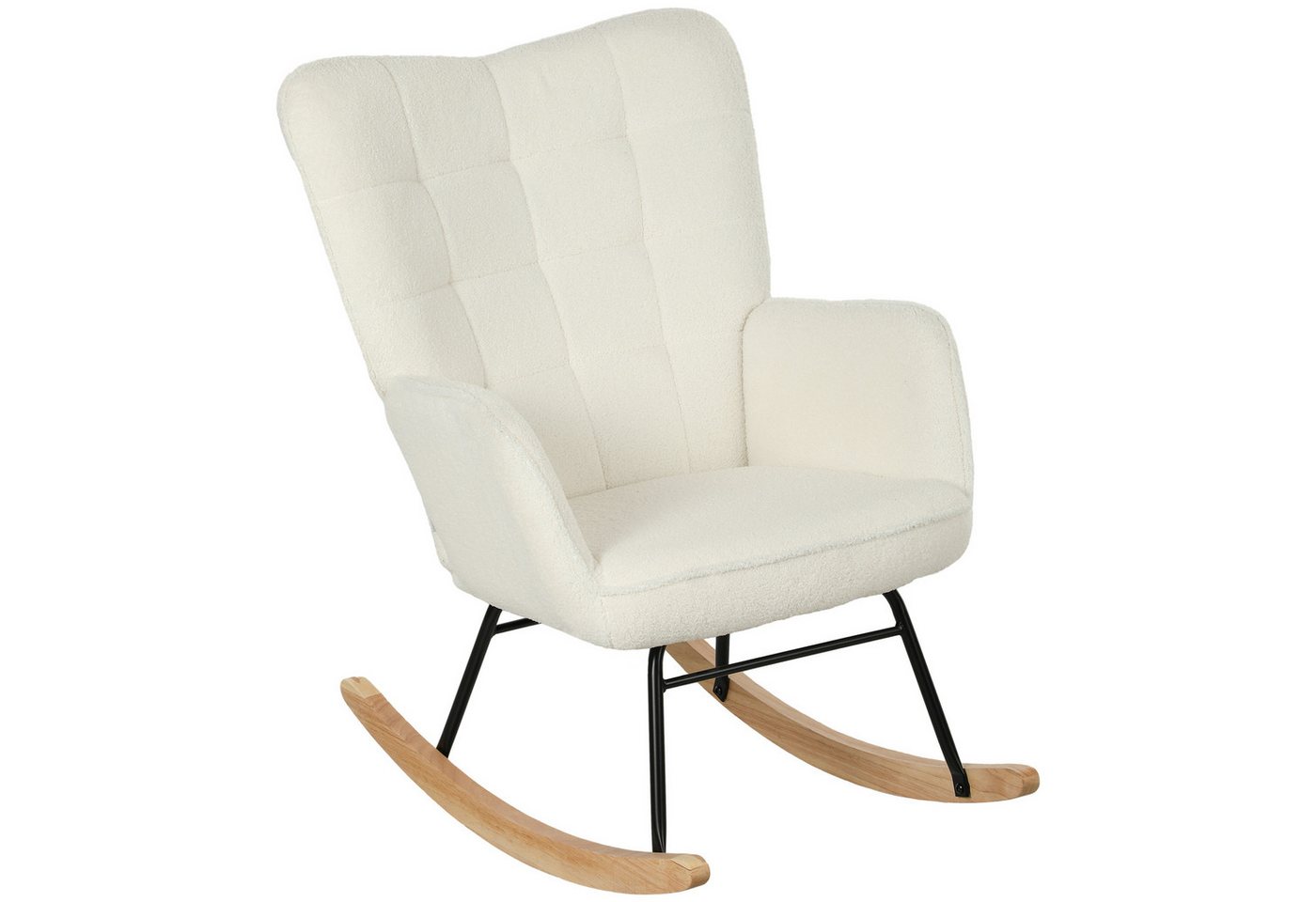 MC Star Schaukelstuhl Schaukelsessel mit Berbervliesoptik, Armlehne, Gepolsterter Sessel (mit Holzkufen, Relaxsessel für Wohnzimmer, Schlafzimmer, bis 120kg belastbar, Weiß) von MC Star
