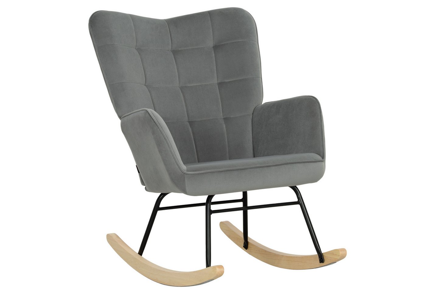 MC Star Schaukelstuhl Schaukelsessel mit Samtoptik, Armlehne, Sessel mit Holzkufen (Relaxsessel für Wohnzimmer, Schlafzimmer, Dunkelgrau) von MC Star