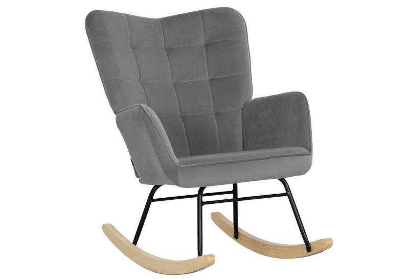 MC Star Schaukelstuhl Schaukelsessel mit Samtoptik, Armlehne, Sessel mit Holzkufen (Relaxsessel für Wohnzimmer, Schlafzimmer, Dunkelgrau) von MC Star