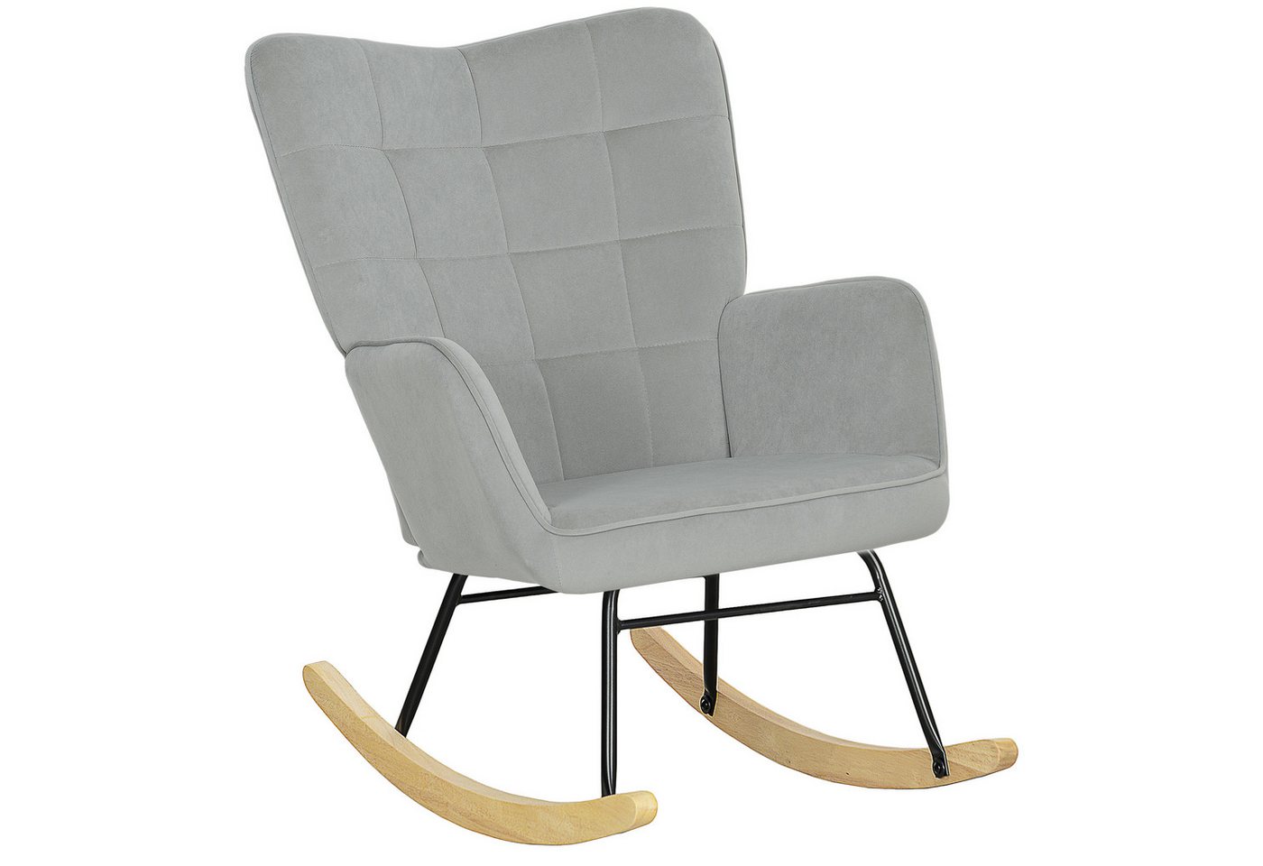 MC Star Schaukelstuhl Schaukelsessel mit Samtoptik, Armlehne, Sessel mit Holzkufen (Relaxsessel für Wohnzimmer, Schlafzimmer, Hellgrau) von MC Star