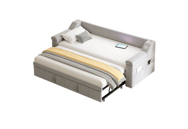 MC Star Schlafsofa Armlehnen Breiter und Dicker, Mit Smart Bluetooth-Stereoanlage, Mit USB-Ladeanschluss, Mit Ablagefächern, Mit Lattenrost, Samtstoff von MC Star