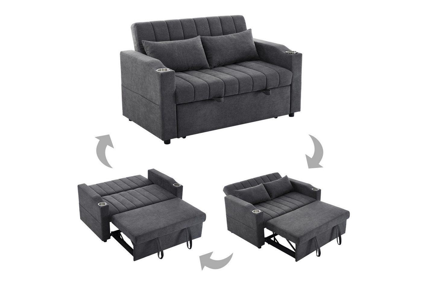 MC Star Schlafsofa Modernes Multifunktionssofa, Schlafcouch mit Schlaffunktion, mit verstellbarer Rückenlehne, mit Getränkehalter und Kissen, geeignet für Wohnzimmer, Schlafzimmer, Wohnung usw von MC Star