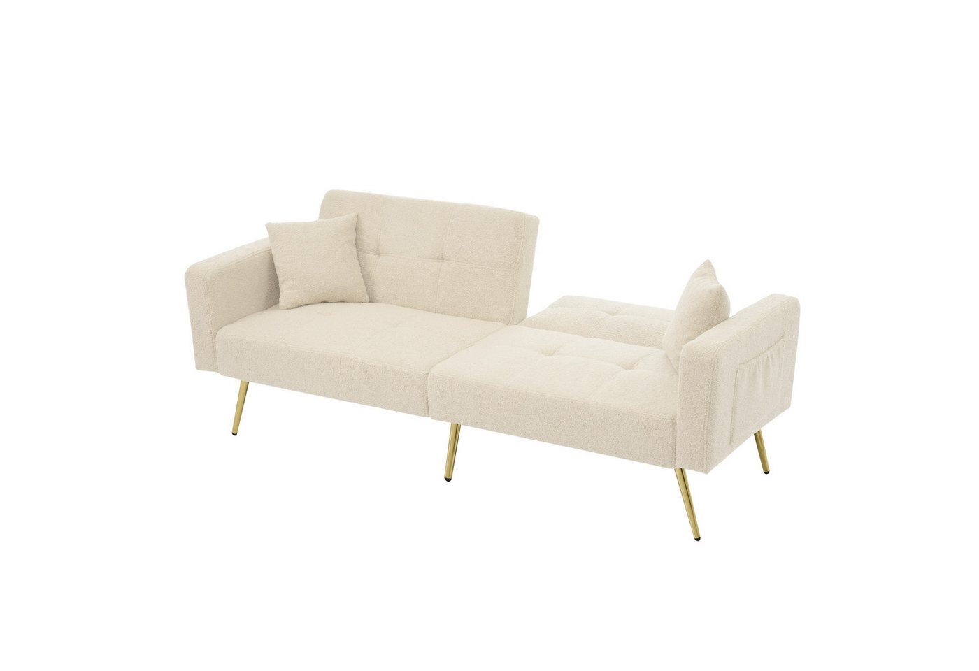MC Star Schlafsofa Schlafsofa mit Bettfunktion, verstellbarem Winkel, goldenen Beinen, mit Kissen und seitlichen Aufbewahrungstaschen von MC Star