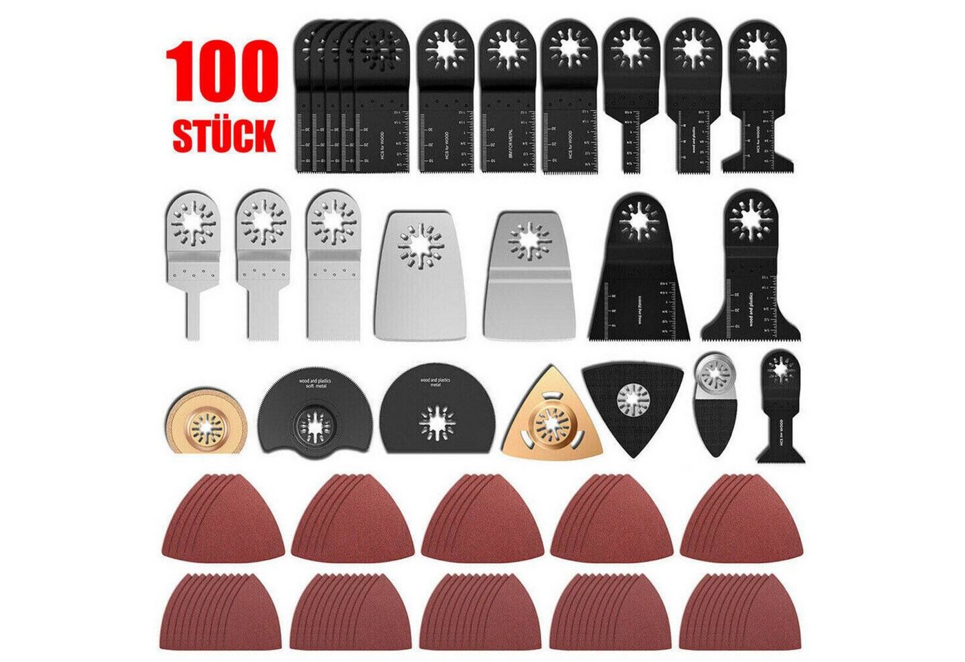 MC Star Schleifaufsatz 100 x Oszillierendes Sägeblätter Kit Multifunktionswerkzeug Zubehör, 100-St. von MC Star