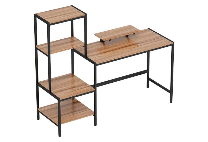 MC Star Schreibtisch Computertisch mit Monitorständer, CPU-Ständer, Bürotisch (mit Druckerablage, PC Tisch mit 4 Regalen, Modern-Design für Home Office, 150 x 48 x 125 cm, Braun) von MC Star
