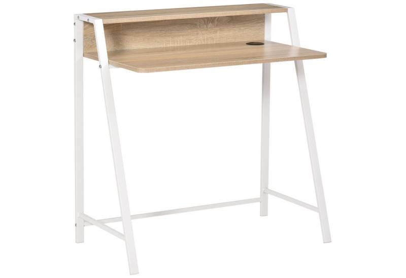 MC Star Schreibtisch Moderner Computertisch mit Ablagefach & Kabeldurchlass Metallgestell (Weiß Eiche 84x45x85cm für Home Office & Arbeitszimmer) von MC Star