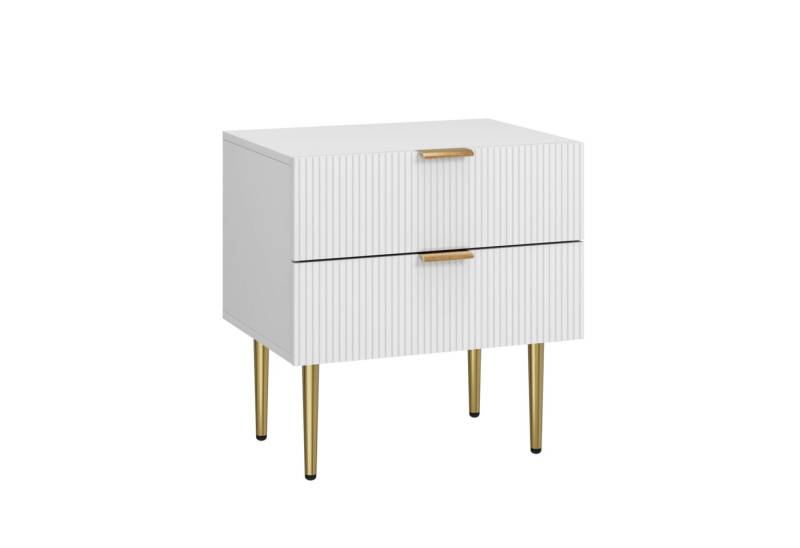 MC Star Schublade Weißer Nachttisch mit 2-welligen Schubladen, Schlafzimmer Nachttisch (moderner Nachttisch mit Metallbeinen) von MC Star