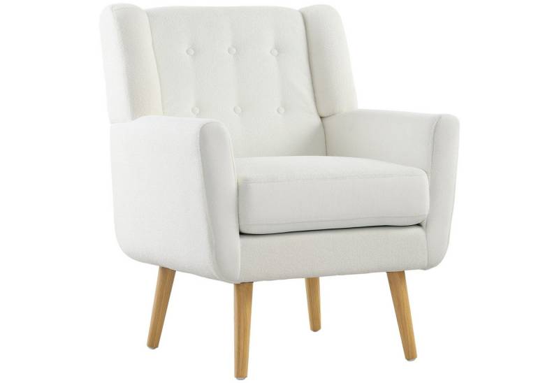 MC Star Sessel Wohnzimmer Ohrensessel Gepolstert Getuftet Loungesessel (Relaxsessel mit Teddy-Fleece-Optik, Holzbeine, Polstersessel für Schlafzimmer, Weiß) von MC Star