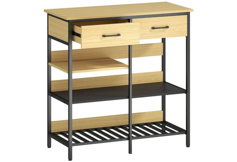 MC Star Sideboard Kommode mit 2 Schubladen, 3 offenen Regalen Küchenschrankfür Küche (Wohnzimmer 90 x 40 x 91 cm, Naturholz) von MC Star