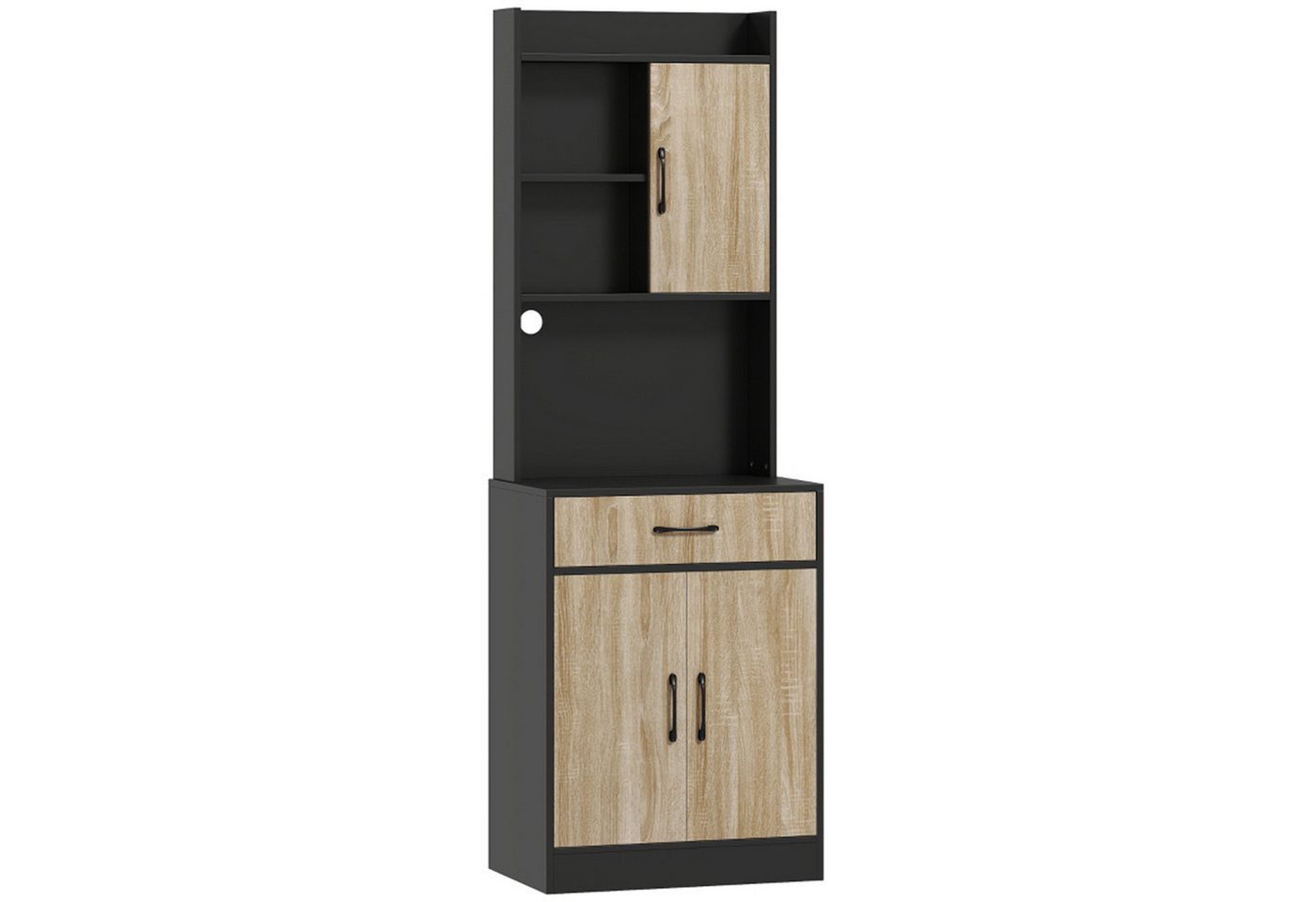 MC Star Sideboard Küchenschrank mit Arbeitsfläche und Kabelloch (moderne Küchenkommode mit Schublade, 3 offene Regale, Naturholz, Schwarz) von MC Star