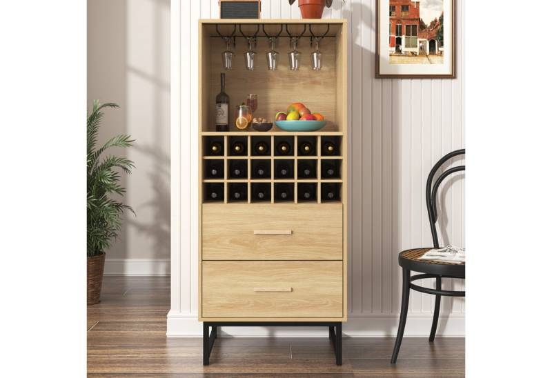 MC Star Sideboard Stilvoller Weinschrank mit zwei Schubladen, 18 Fächern (Gläserhalterung – Mattschwarze Metallfüße – Perfekt für Weinliebhaber) von MC Star