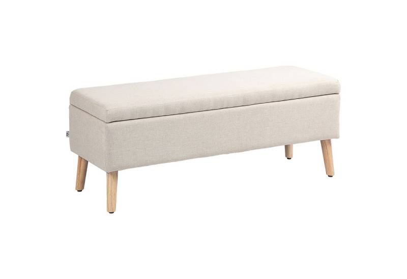 MC Star Sitzbank Polsterbank mit Stauraum 110 x 39 x 45 cm in Beige mit Leinenoptik (für Flur Schlafzimmer Wohnzimmer aus Gummiholz) von MC Star