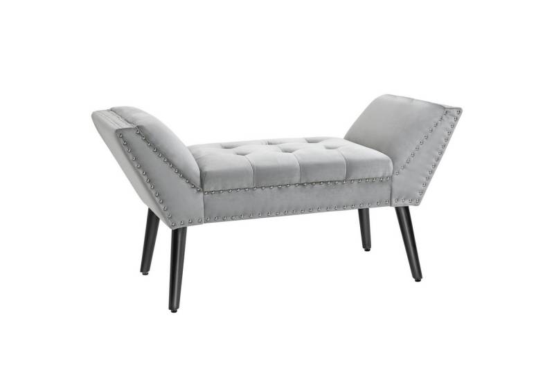 MC Star Sitzbank Polsterbank modern Bettbank mit Knöpfen aus Gummiholz (aus Gummiholz und Samt in Hellgrau 114x46x56cm für Flur & Wohnzimmer) von MC Star