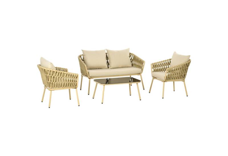 MC Star Sitzgruppe Gartenmöbel Set Sitzgruppe mit 1 Couchtisch 2 Sesseln 1 Doppelsofa, (Gartengarnitur mit Kissen Khaki für Terrasse & Garten) von MC Star