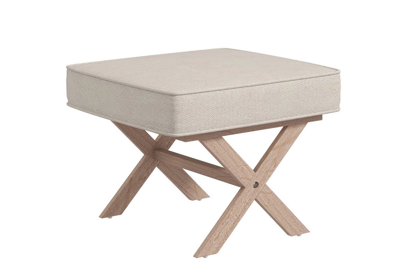 MC Star Sitzhocker Polsterbank mit Leinenoptik, Fußhocker mit gepolstertem Sitz (Ottomane Fußstütze aus Holz, für Wohnzimmer, Schlafzimmer, Cremeweiß) von MC Star