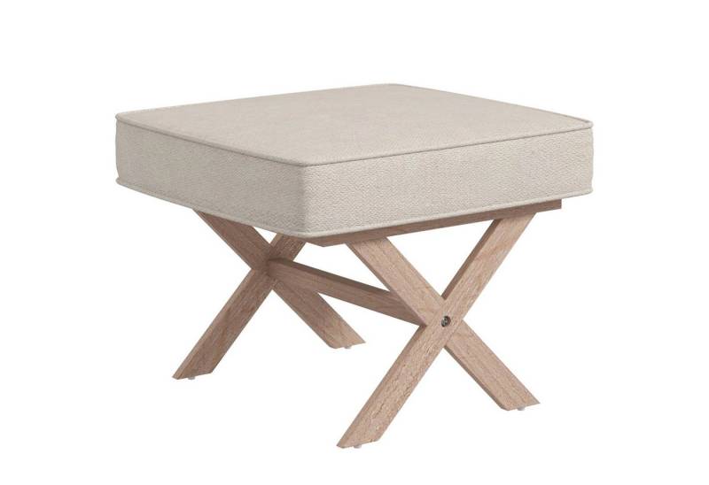 MC Star Sitzhocker Polsterbank mit Leinenoptik, Fußhocker mit gepolstertem Sitz (Ottomane Fußstütze aus Holz, für Wohnzimmer, Schlafzimmer, Cremeweiß) von MC Star