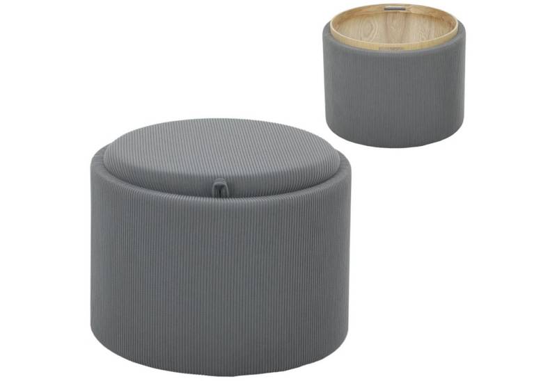 MC Star Sitzhocker mit Stauraum Hocker mit Deckel, Runder Fußhocker Polsterhocker (Couchtisch mit Cord-Optik 56 x 56 x 42 cm Grau) von MC Star