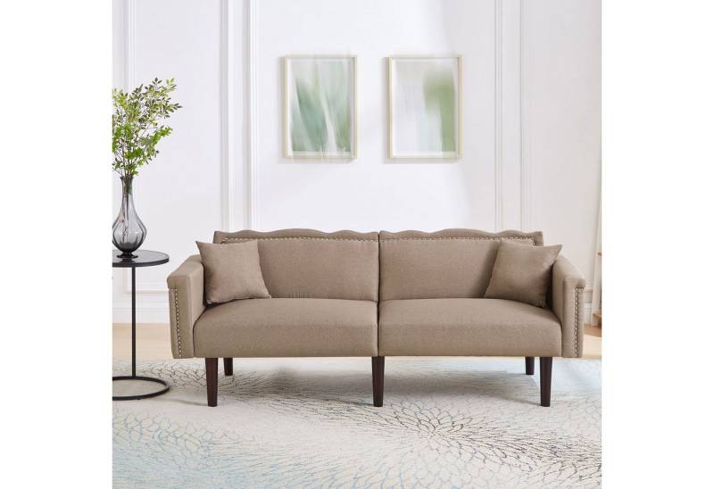 MC Star Sofa Zweisitzer-Sofa, Sofa mit Liegefunktion, unabhängig verstellbare, Doppelrückenlehnen, Metallverzierungen, Baumwoll-Leinen-Stoff, hochdichter Schaumstoff von MC Star