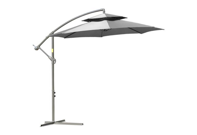MC Star Sonnenschirm Ampelschirm Ø2,67 x 2,45 m Kurbelschirm mit Doppeldach Kreuzbasis, Stahl Outdoor Sonnenschutz Polyester Stahl Hellgrau von MC Star