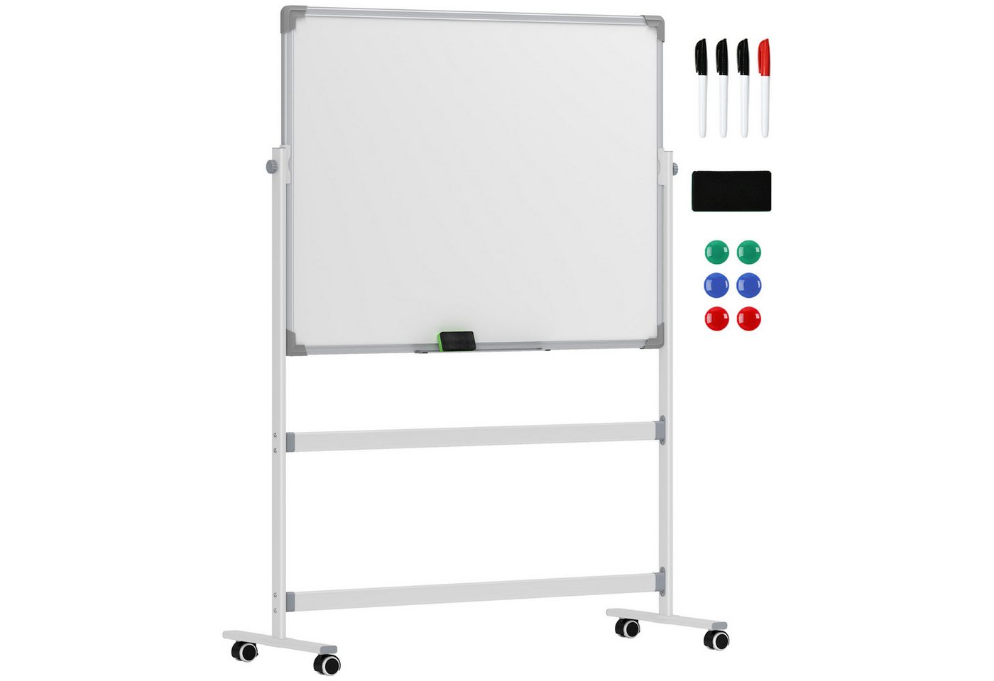 MC Star Standtafel Magnetisches Whiteboard 120 x 90 cm Doppelseitiges Magnettafel, (Rollen, 6 Marker & 1 Radierschwamm, 360° schwenkbare, 3-stufig verstellbare Magnetboard für Büro, Zuhause) von MC Star