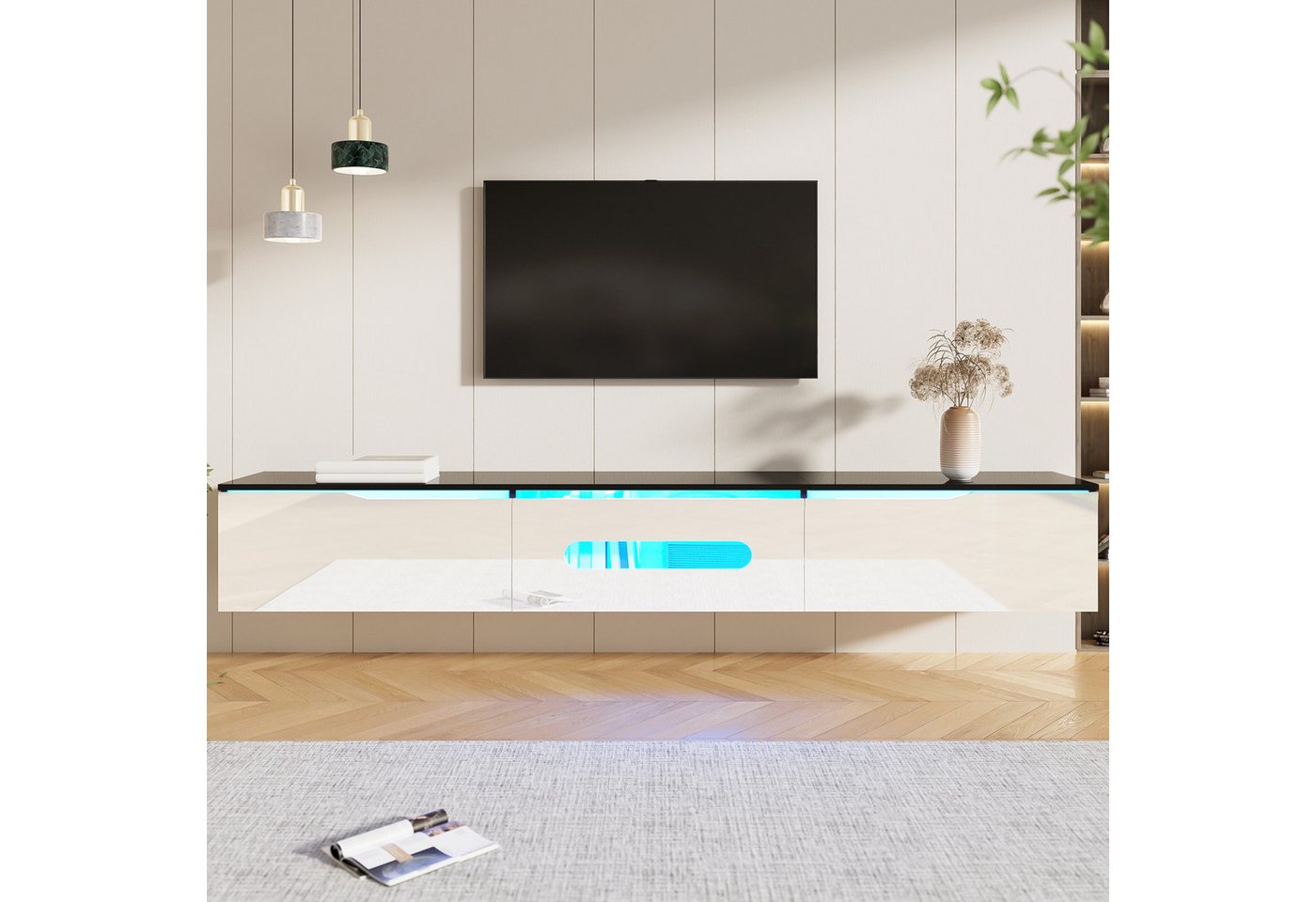 MC Star TV-Schrank Hochglanzoberfläche, mit 16-farbiger LED-Beleuchtung, wandmontierbar (180 cm) von MC Star