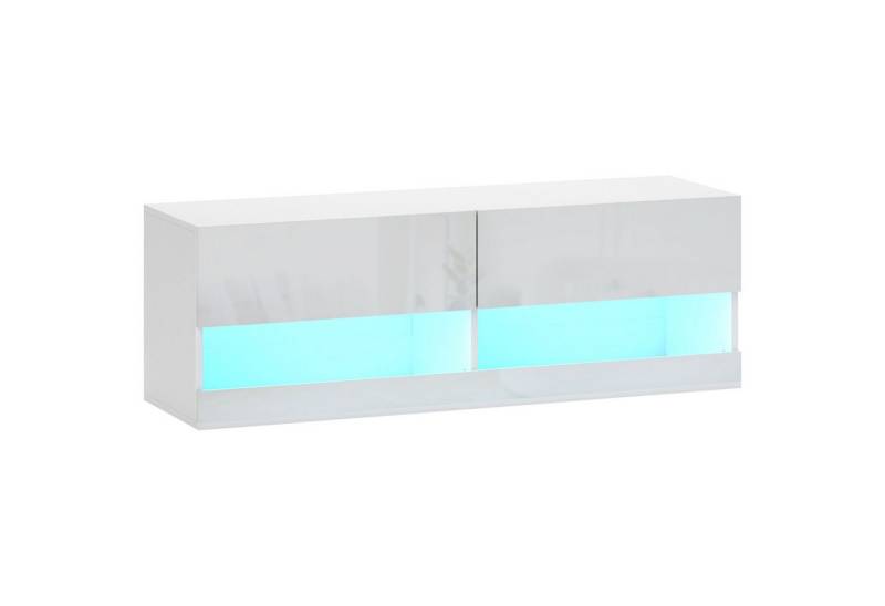 MC Star TV-Schrank TV-Hängeschrank mit bunter LED-Beleuchtung, 16 Blinkmodi (Kommode mit Schubladen, Offene Regale, 120 x 35 x 40,5 cm, Hochglanzweiß) von MC Star