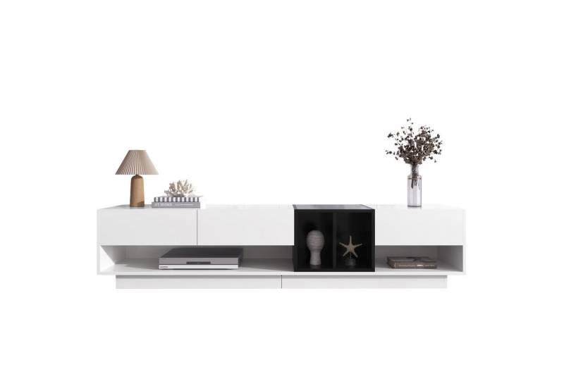 MC Star TV-Schrank TV-Schrank, Lowboard, Kombination in Hochglanz-Weiß und Schwarz (Farbblockierendes Design, Schubladen, Fächer, mehrere Stauräume) von MC Star