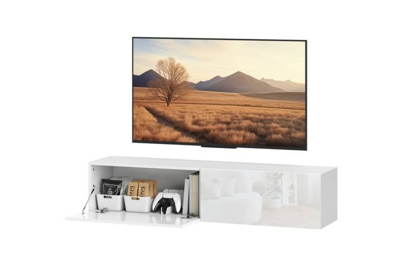MC Star TV-Schrank hängend TV Board für Fernseher bis zu 65 Zoll 140 cm Lowboard (Fernsehtisch mit Stauraum Fernsehschrank für Wohnzimmer Weiß) von MC Star