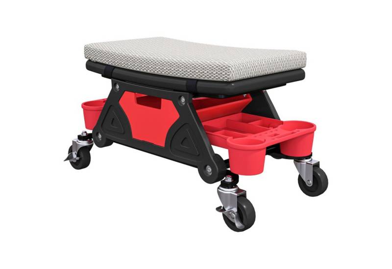 MC Star Transportroller Werkstatthocker mit Rollen Ablagefläche Schublade 35cm hoch, (Rollhocker bis 135 kg belastbar Arbeitshocker Rollsitz Werkstattsitz für Werkstatt Grau) von MC Star
