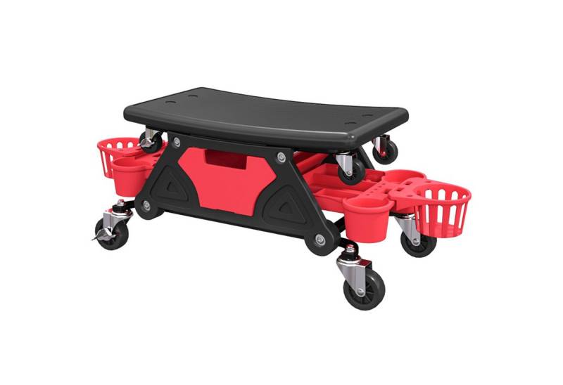 MC Star Transportroller Werkstatthocker mit Rollen abnehmbar Sitz, Ablagefläche, Schublade, (3cm hoch Rollhocker bis 135 kg belastbar Arbeitshocker Rollsitz Werkstattsitz für Werkstatt Rot) von MC Star