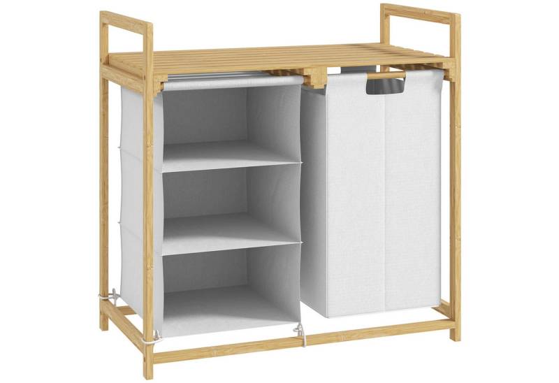MC Star Wäschekorb 4 Fächer Wäschesammler mit 2 ausziehbaren & abnehmbaren Wäschesäcken (Ablage 83L Wäschebox mit Griff Wäschesortierer 70 x 36 x 70 cm Bambus Weiß) von MC Star