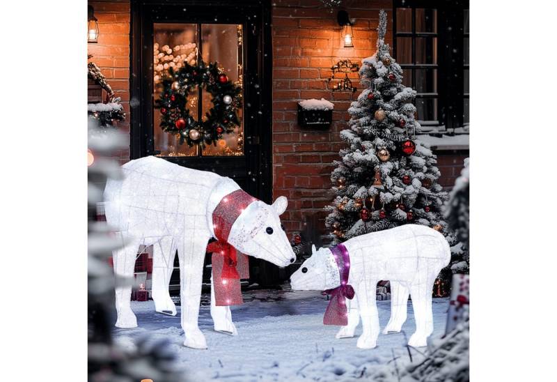 MC Star Weihnachtsfigur 2-teilige Eisbären-Weihnachtsdekoration, 140 weiße LEDs, Wasserfest (Timer, für drinnen und draußen, 2 St) von MC Star
