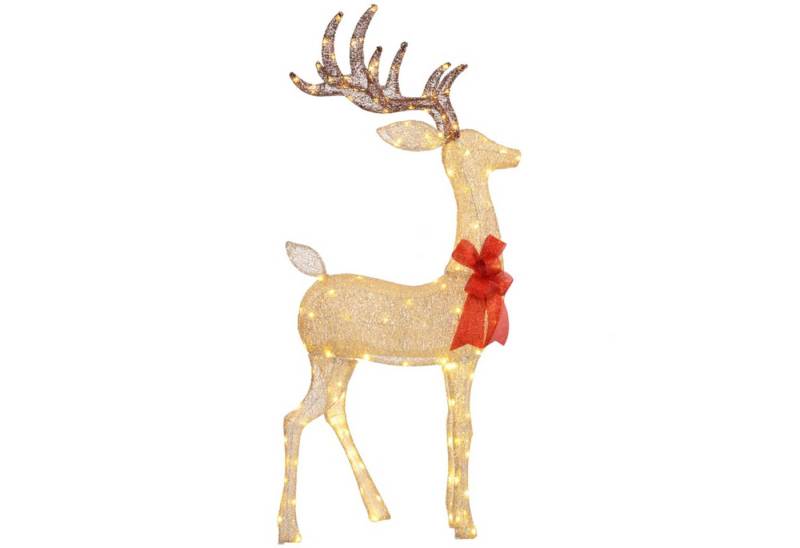MC Star Weihnachtsfigur Rentier mit roter Schleife, 137 LEDs, Weihnachtsbeleuchtung (wetterfest, 66 x 25 x 135 cm, Gold) von MC Star