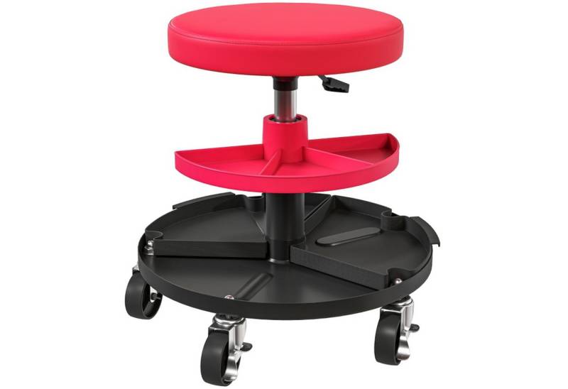 MC Star Werkstattwagen Werkstatthocker mit Rollen Tabletts höhenverstellbar 40-51cm, (bis 135 kg belastbar Rot) von MC Star