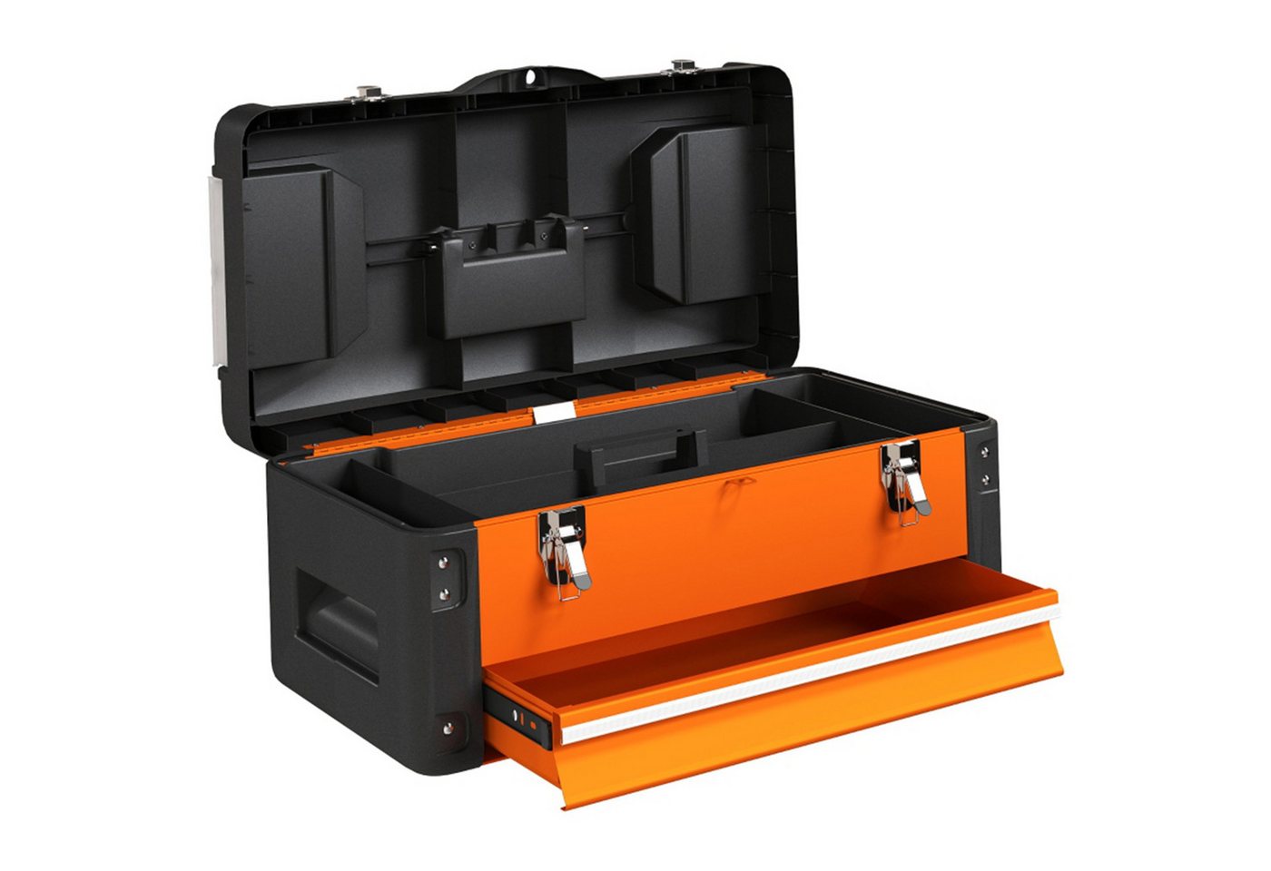 MC Star Werkzeugbox Werkzeugkiste leer, 49,7 x 25,3 x 23 cm Werkzeugkasten mit Schublade (Mini-Box, oberes Staufach, Handgriff, Werkzeugkoffer aus Stahl, Orange) von MC Star