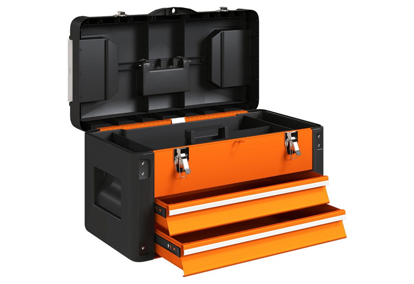 MC Star Werkzeugbox Werkzeugkiste leer, 49,7 x 25,3 x 28,9 cm Werkzeugkasten mit Schublade (Mini-Box, oberes Staufach, Handgriff, Werkzeugkoffer aus Stahl, Orange) von MC Star