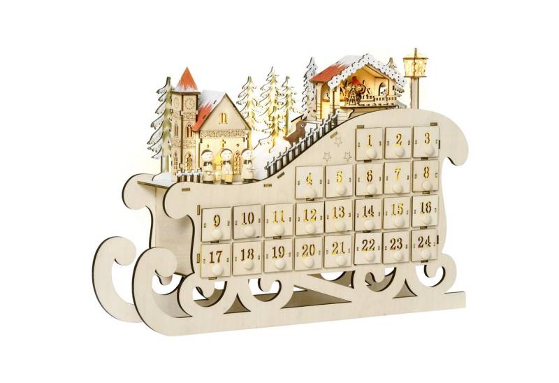 MC Star befüllbarer Adventskalender zum Befüllen 24 Schubladen mit LED-Lichtern Schlitten-Form (Weihnachtskalender DIY 45 x 10 x 31 cm für festliche Dekoration) von MC Star