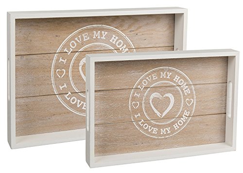 MC-Trend 2er Set Holz-Tablett im Vintage Style I Love My Home in weiß braun Vintage Style Serviertablett MC-Trend 2er Set Holz-Tablett im Vintage Style I Love My Home in weiß braun Vintage Style Serviertablett von MC-Trend