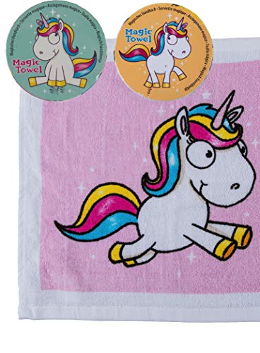 4er Set Magisches Zauber-Handtuch mit Einhorn Motiven Waschlappen Kinder-Geburtstag Mitgebsel Geschenk-Idee Party Gewinn Spiel Give-aways (4er Set) von MC-Trend