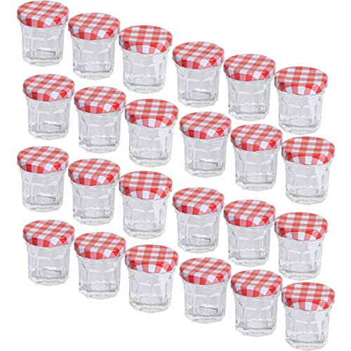 MC-TREND 24er Set mini Einmachgläser Marmeladenglas 30ml Schraubdeckel rot kariert DIY do it yourself (24 Stück) von MC-Trend