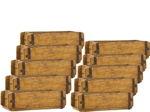 MC-Trend 10 Stück Ziegelsteinform aus Holz – rustikale Holzkiste zum Bepflanzen – Altholz Blumenkasten – Backsteinform mit Metallbeschlägen – jedes Stück ein Unikat – Holz Zieglform von MC-Trend