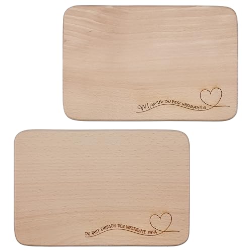 MC-Trend 2er SET Frühstücksbrettchen mit Gravur "Mama"&"Papa" in Natur braun 21,5cm Schneidebrett aus Buchenholz mit hochwertig gelaserter Schrift als Geschenk für Geburtstag Weihnachten (Mama & Papa) von MC-Trend