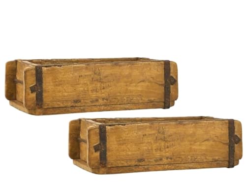 MC-Trend 2 Stück Ziegelsteinform aus Holz – rustikale Holzkiste zum Bepflanzen – Altholz Blumenkasten – Backsteinform mit Metallbeschlägen – jedes Stück ein Unikat – Holz Zieglform von MC-Trend