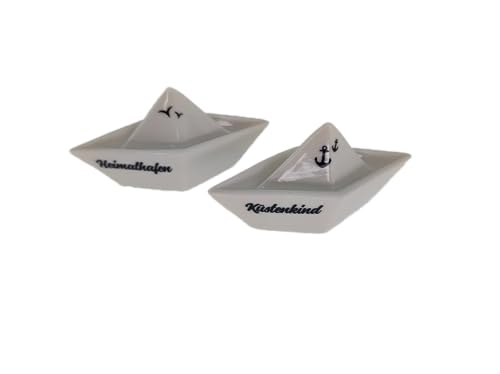 MC-Trend–2er Set Deko Porzellan Papierboote–Küstenkind+Heimathafen–klein ca.10x4 cm–Porzellan/weiß–Maritime Marine Tischdeko Schiff Geburtstag Hochzeit Jubiläum(2er Set klein Küstenkind+Heimathafen) von MC-Trend