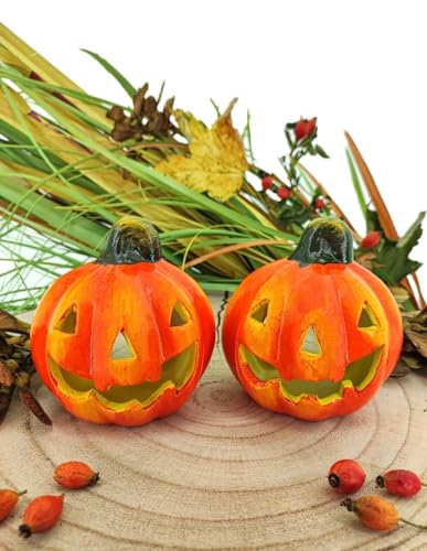 MC-Trend 2er Set Kürbis Windlicht Halloween mit Gesicht ca. 10,5x9cm aus Keramik für schaurig schöne Herbst Deko orange grün Halloweenparty Grusel Teelicht Kerze lachen Autumn Geister MC-Trend 2er Set Kürbis Windlicht Halloween mit Gesicht ca. 10,5x9cm aus Keramik für schaurig schöne Herbst Deko orange grün Halloweenparty Grusel Teelicht Kerze lachen Autumn Geister von MC Trend