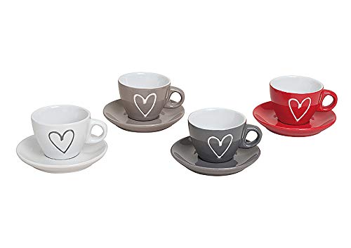 MC-Trend 4er SET Espressotassen mit Herz und Unterteller Ø 6,5 cm aus Keramik mehrfarbig Tasse Haushalt Becher Kaffee Bistro Gastro Küche Event Kantine Büro handgemacht Cup bunt Handmade Unikat von MC-Trend