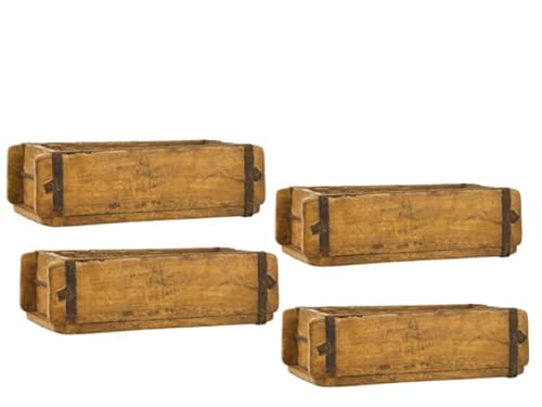MC-Trend 4 Stück Ziegelsteinform aus Holz – rustikale Holzkiste zum Bepflanzen – Altholz Blumenkasten – Backsteinform mit Metallbeschlägen – jedes Stück ein Unikat – Holz Zieglform von MC-Trend